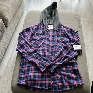 100% Cotton Plaid Hooded Flannel Shirt